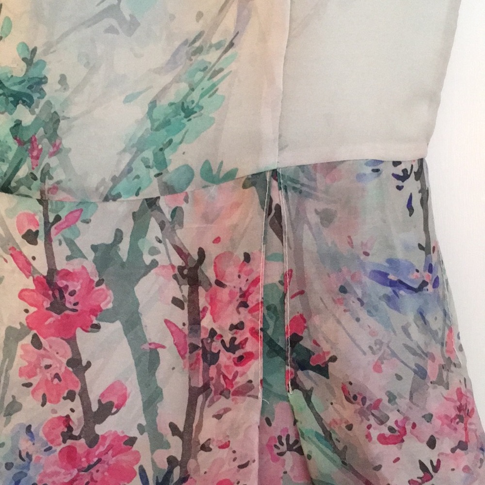 Floral Watercolor Organza Flounce Sleeveless Dress - Picture 4 of 8